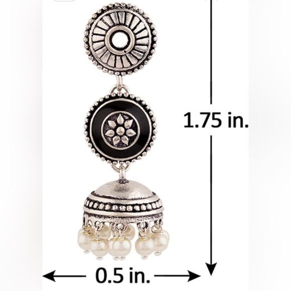 Trendy Jewels Black and Silver Floral Earrings Jhumka - Picture 7 of 7